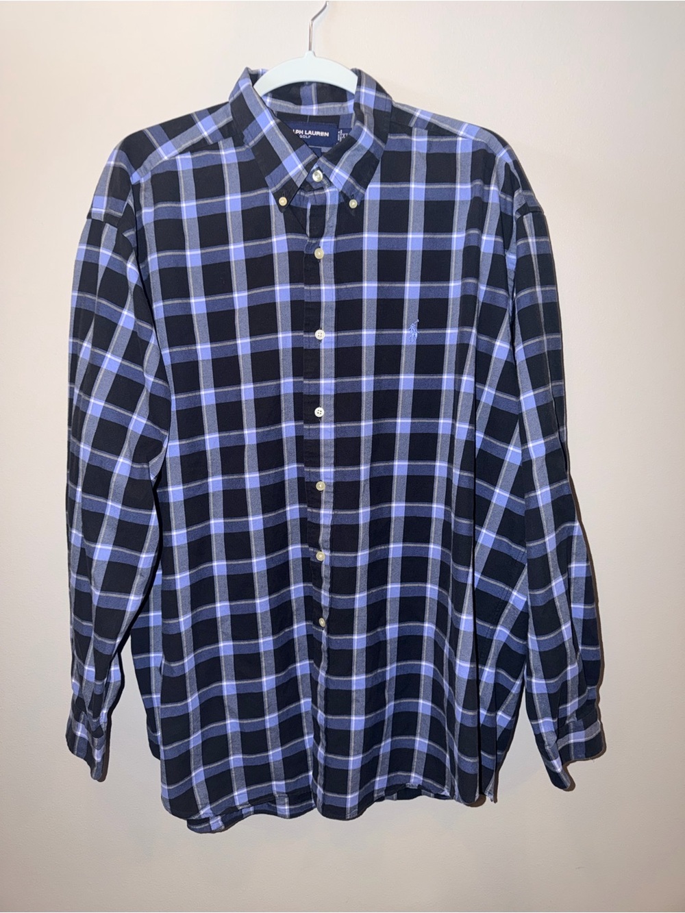 Ralph Lauren Golf 100% cotton Men’s Navy and Light Blue Plaid Button-Down Shirt